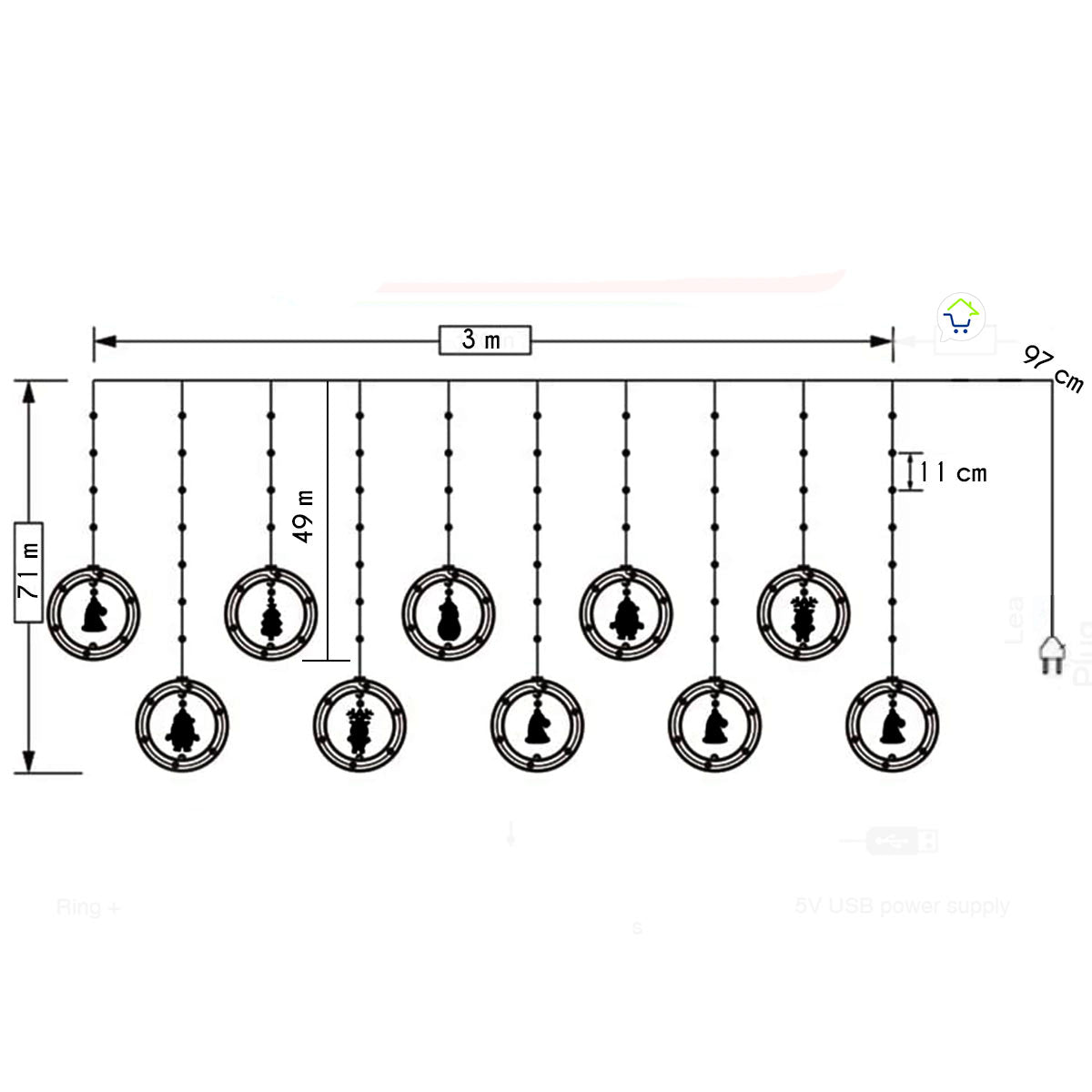 Cortina Intercalada Navidad 3 mts