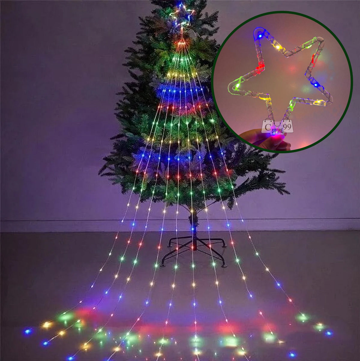 Estrella Luz LED Con Cascada De 3 mts